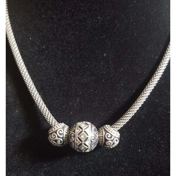 Retired Brighton Necklace 3 Bead Slider Charms Cable Chain Silver Tone BOHO CHIC - Picture 2 of 3